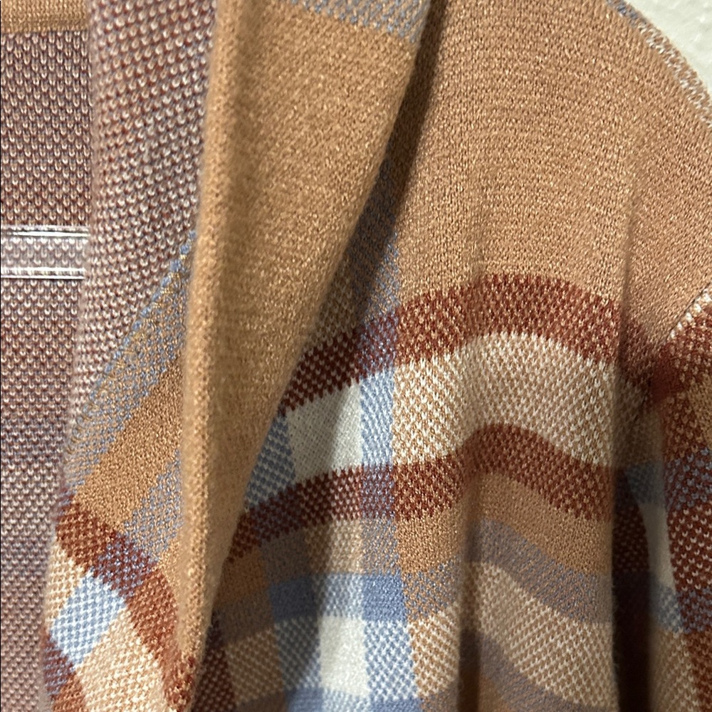 🎠Tahari Plaid cardigan tan brown open front hooded size L GUC - Picture 5 of 10